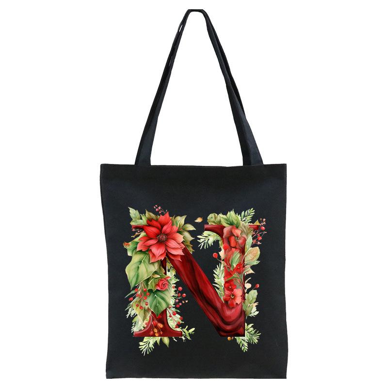 26 English letters A-Z floral print student canvas bag fashion portable shopping bag shoulder bag