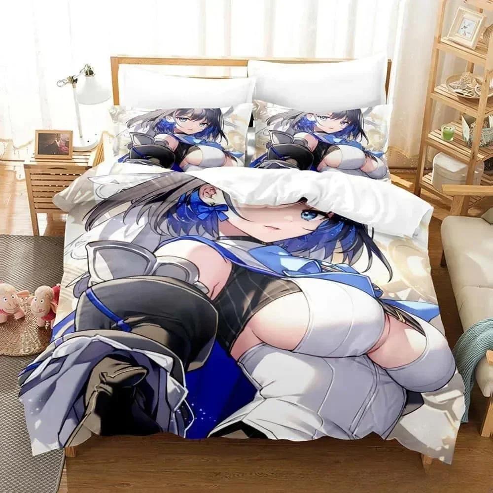 Comforter 3D Print Anime Ouro Kronii Bedding Set Printed Bed Set With Bed Soft Queen King Size Bedclothes Home