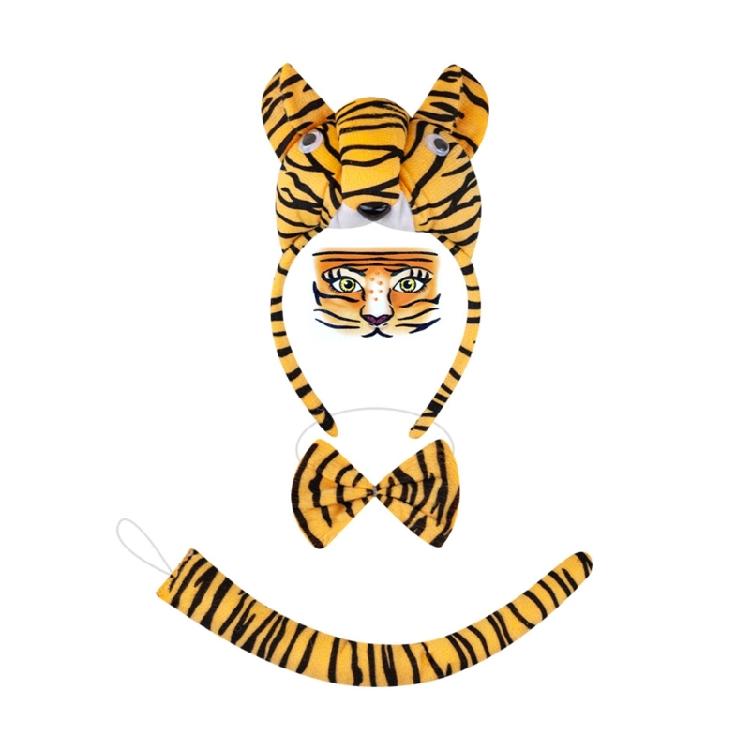 Animal Tigre Costume Accessories Halloween Cosplay Costume Tigre Ears Headband Bowtie Face Stickers Tigre Tail Tutu