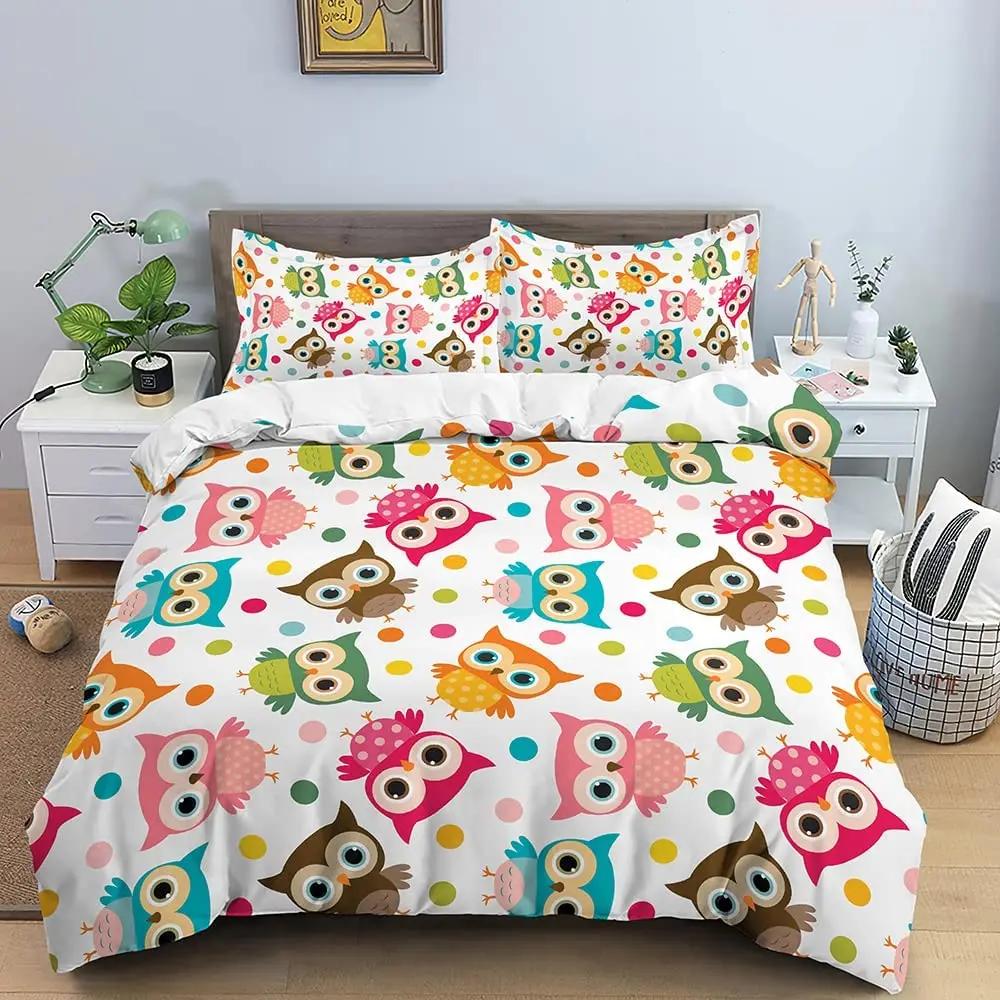 Comforter Cartoon Owl Cute Kawaii Animals For Kids Girls Bedding Set King Queen Single Twin Size Polyester Comforter