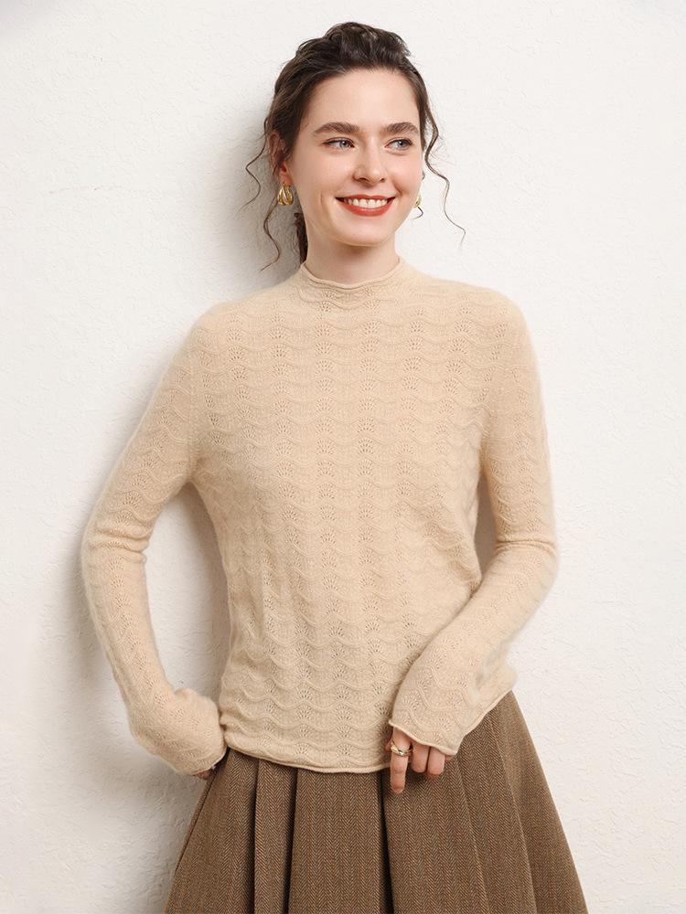 Women's Elegant Cashmere Sweater - Hollow Air Design, Loose Fit, Slimming, High-End Feel