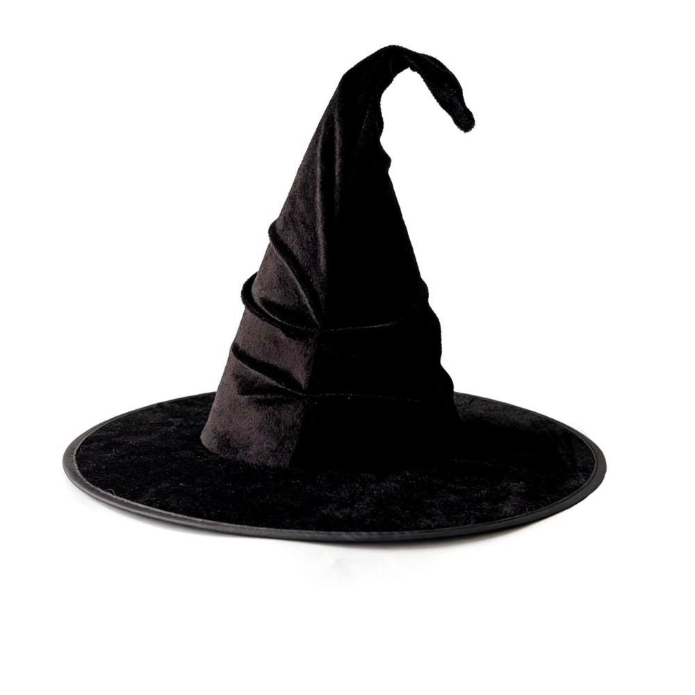Wrinkled Halloween Hat Gothic Large Brim Lolita Witch Hat Removable Tall Pointed Cone Top Ruched Masquerade Cap School Event