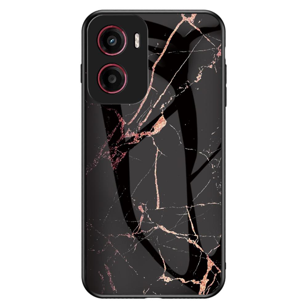 For Motorola Moto G05 4G Case Marble Pattern Tempered Glass+PC+TPU Protective Phone Cover