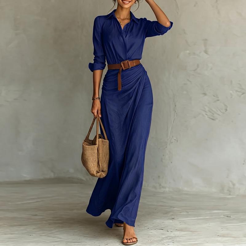 

ZANZEA Women Casual Turn Down Collar Solid Color Long Sleeve Loose Long Shirt Dress 2XL Темно-синій