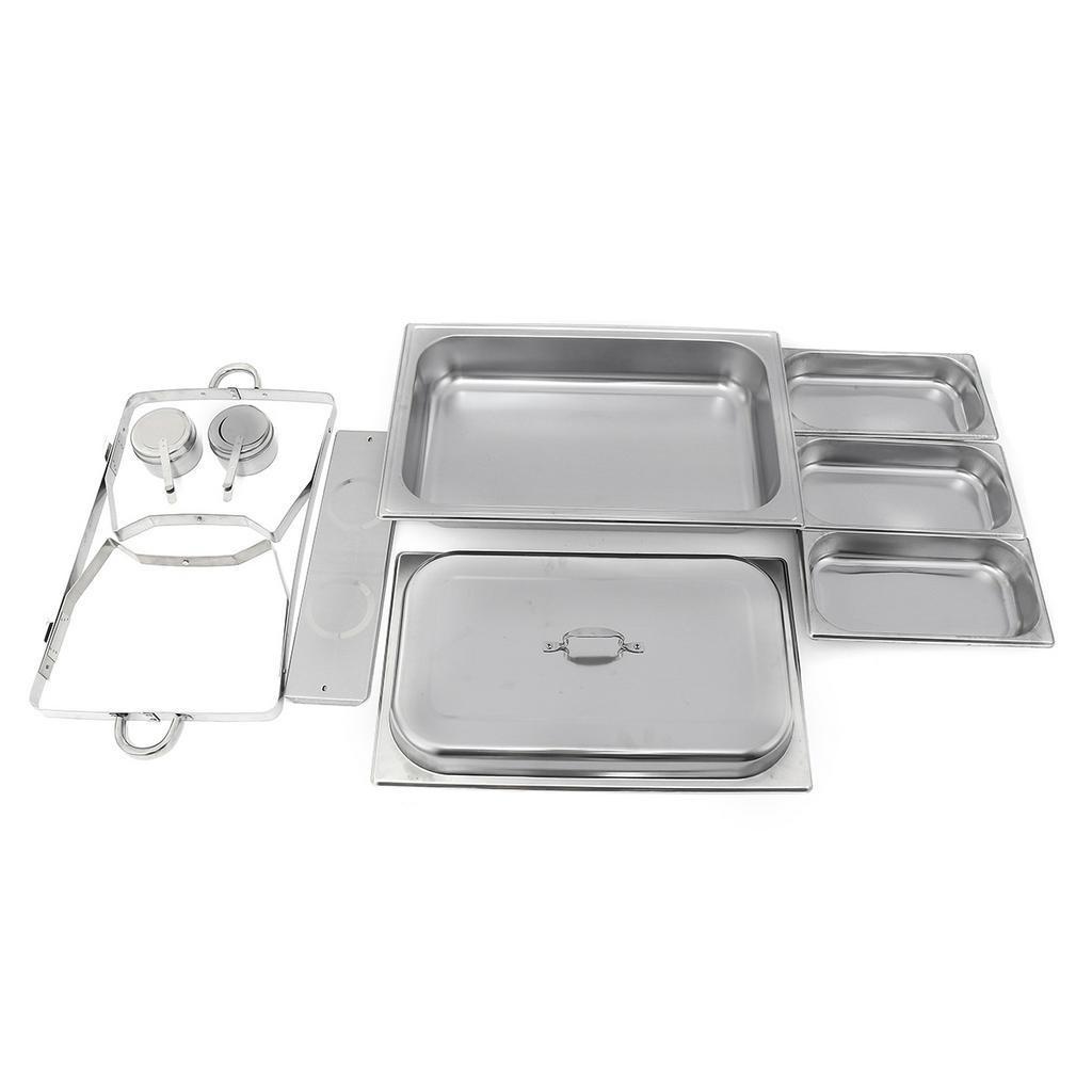 9L 3 Plates Dish Set Container Food Warmer Chafing Dish Full Buffet Catering Foldable Stainless Steel Square Buffet Stove