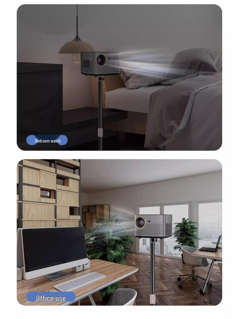 Dual-Use Projector and Phone Stand with Telescopic Adjustment, Punch-Free Tray for Home or Office.