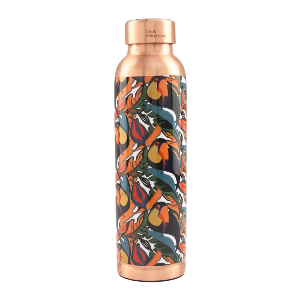 Медная бутылка с принтом Туканы (950 мл), Copper Water Bottle Toucan Touch,  The Better Home