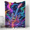 Vibrant Neon Electric Guitar Flannel Blanket, Ultra-Soft Skin-Friendly Thickened Warm Throw Blanket, Ideal for Bedroom Living Room Sofa, Creative Deco