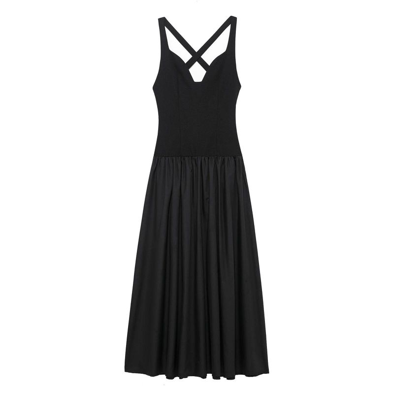 Spring New Women's Clothing French Suit Sexy Deep V Neck Sleeveless Long Patchwork Midi Skirt Vest Dress