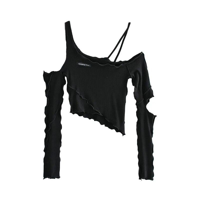 

Женский укороченный топ с открытыми плечами, сексуальная блузка с длинными рукавами, топ с вырезами, укороченные рубашки, облегающая сексуальная футболка One Size