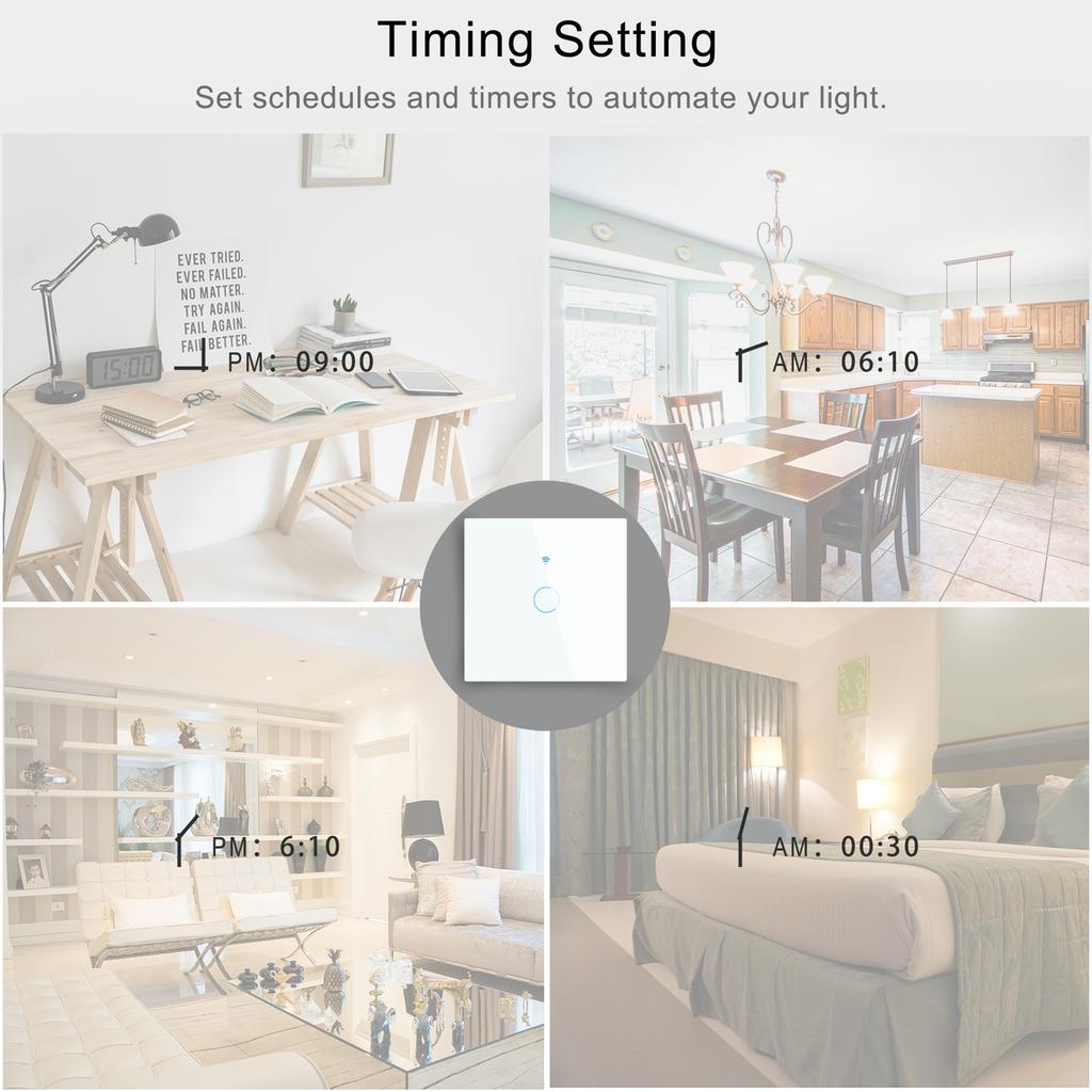 WiFi EU Light Wall Touch Switch 220V No Need Neutral Wire Tuya Smart Life Work with Alexa Google Home 1/2/3Gang