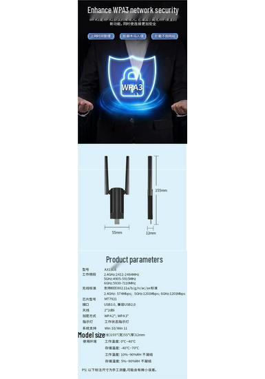AX1800 5G Dobbeltbånd USB 3.0 Wi-Fi 6 Gigabit Netværksadapter - Driverfri