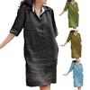 Women Dress Loose Three-quarter Sleeves Solid Color Lapel Knee Length Soft A-line Casual Spring Summer Midi Dress