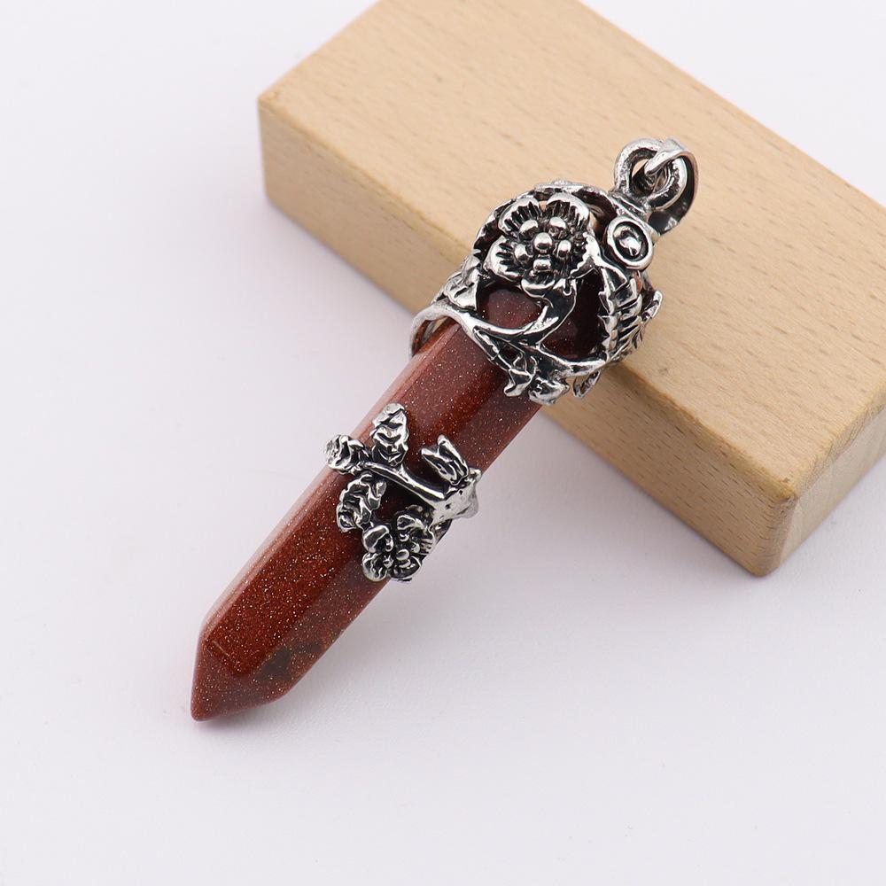 Natural Stone Hexagonal Crystal Pendant Necklace - Rose Plum Blossom