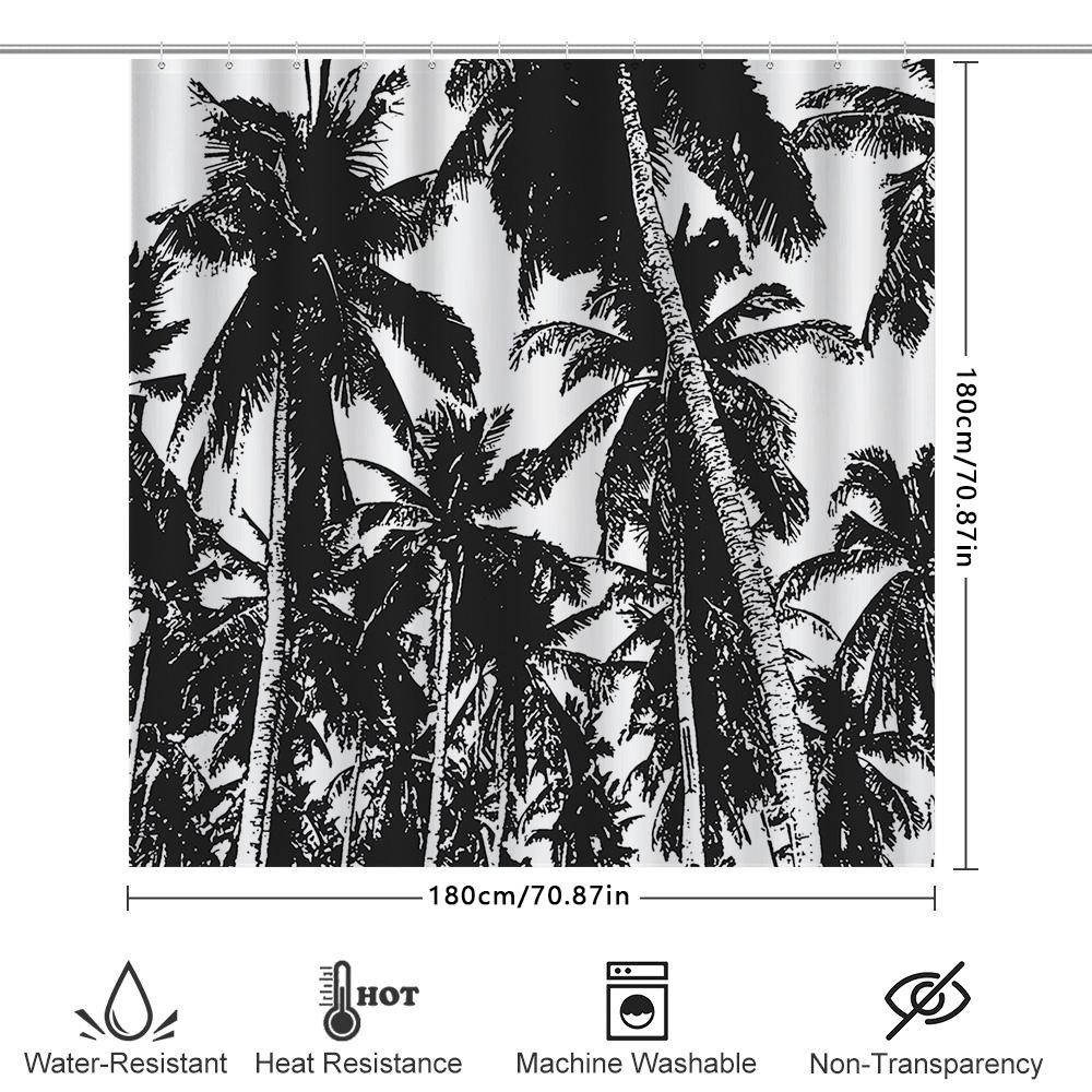 Modern Palm Tree Shower Curtain Black White Bath Decor Printed Polyester Fabric For Bathroom Decoration With Rod Pocket 72 X 84
