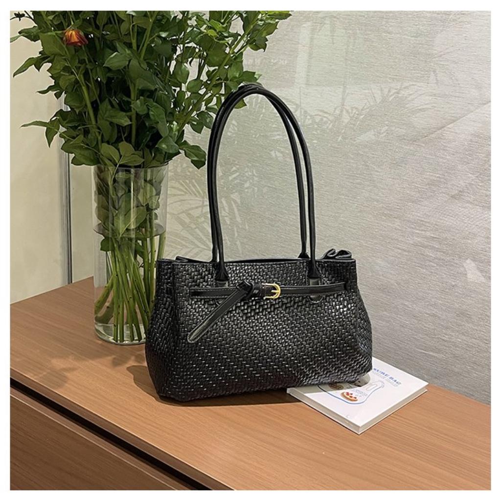 Xeie Thuk Tote Bag Women PU Woven Texture Handheld Shoulder Daily Commute
