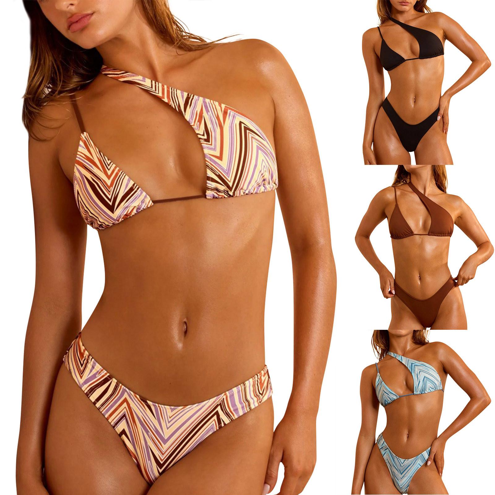 

Женское сексуальное бикини с разрезом и принтом, модный купальник с накладкой на грудь без стального бюстгальтера