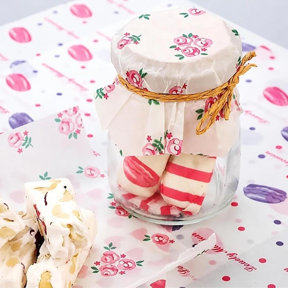 50Pcs Disposable Wax Paper Food Grade Anti-stick Food Wrapping Paper Striped Pattern Rose/Heart/Macaron Print
