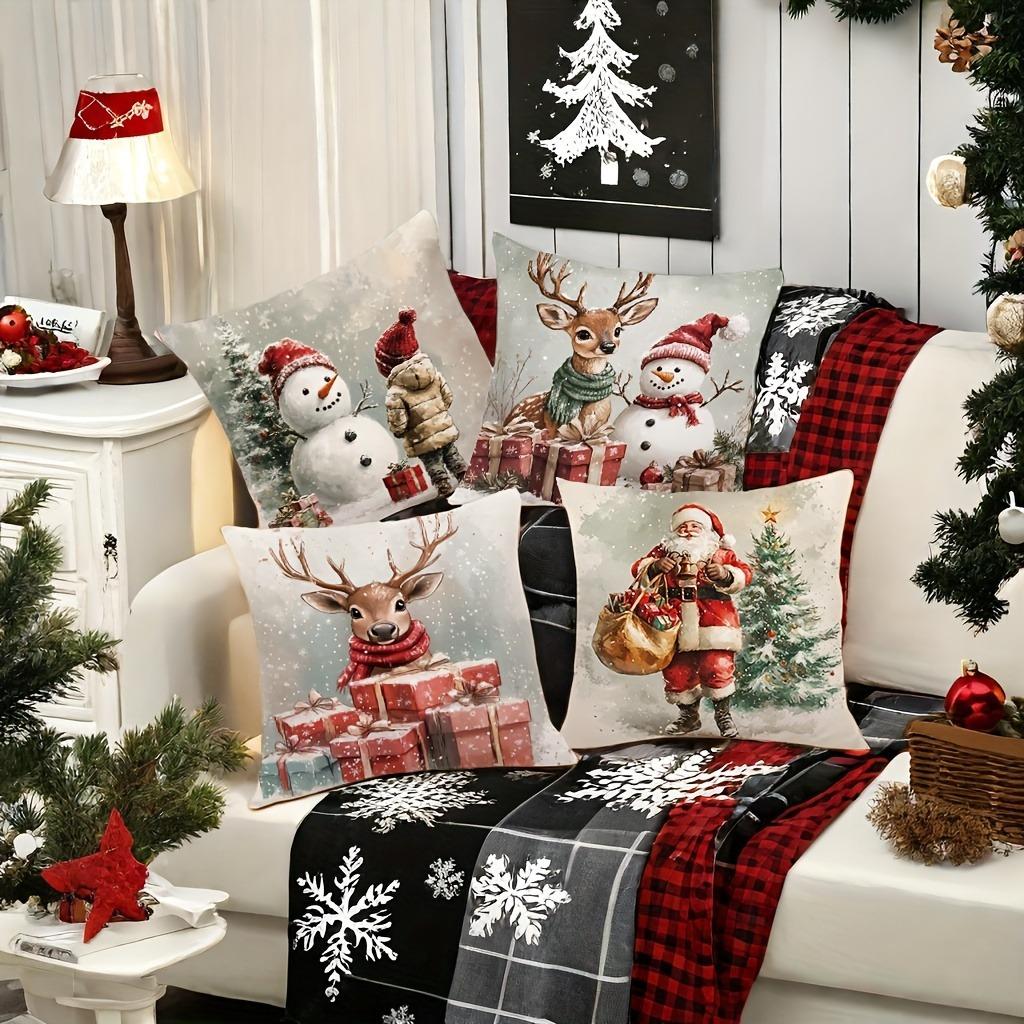 Home Decoration: Christmas: Deer, Santa Claus And Snowman Cushion Covers For Sofa, Bedroom, Car, Pillow Covers