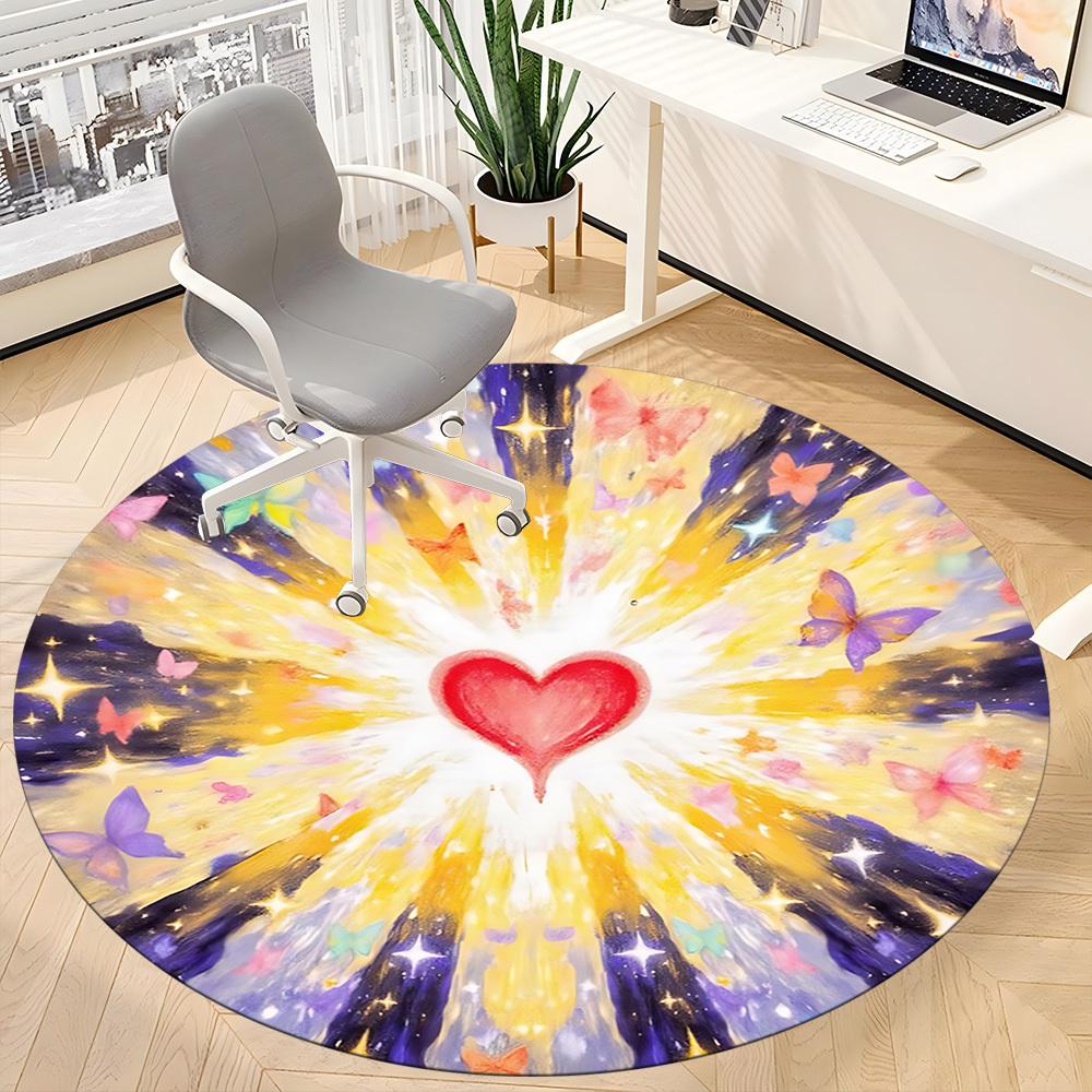 1pc Heart Butterfly Mandala Carpet for Office Non-Slip, Round Carpet, Soft & Comfortable, Carpet for Office, Lightweight Round Floor Mat yy251226080