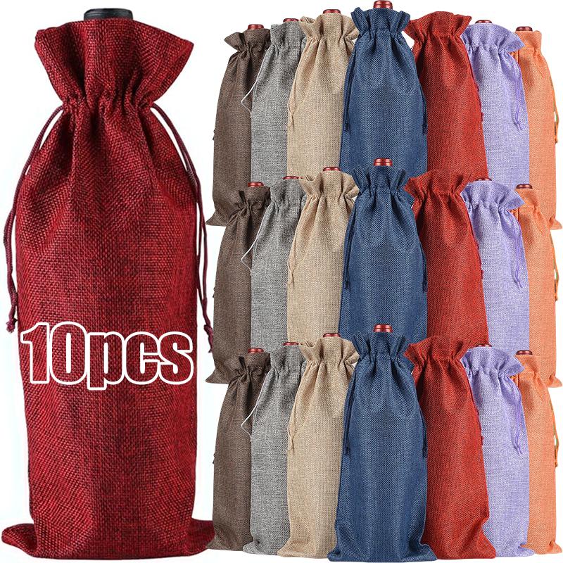 1/12pcs Merry Christmas Red Wine Bottle Covers Bags Champagne Pouches Cute Burlap Packaging Bag New Year Party Decoration Xmas