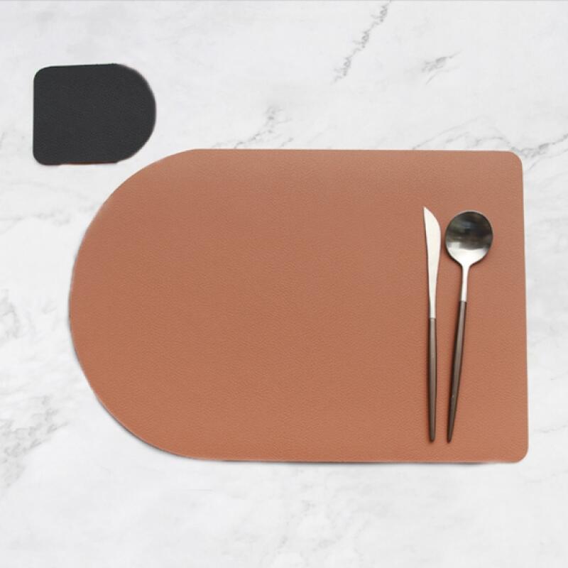 

Double-sided leather placemat with coaster set (5oclor) Gray Ivory_1312394