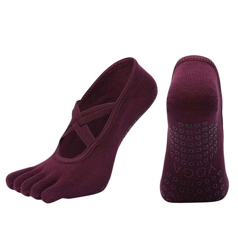 New Women Anti Slip Pilates Socks Five Toe Silicone Non-Slip Yoga Sock Bandage Ballet Dance Ladies Fitness Sports Cotton Sock