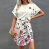 Womens Summer Short Dresses O Neck Casual Batwing-Short Sleeve Belted Dress For Women