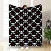 Repeated Skulls with Crossbones and Red Hearts On a Black Background. for All Seasons Blanket Lunch Break Throw Gift