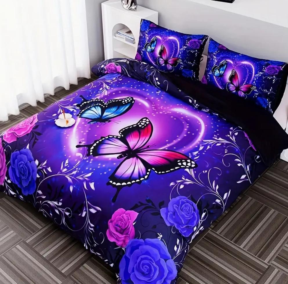 Dreiteilige Bettwäsche Heimtextilien Schmetterlingsdruck Bettbezug Digitaldruck 3D