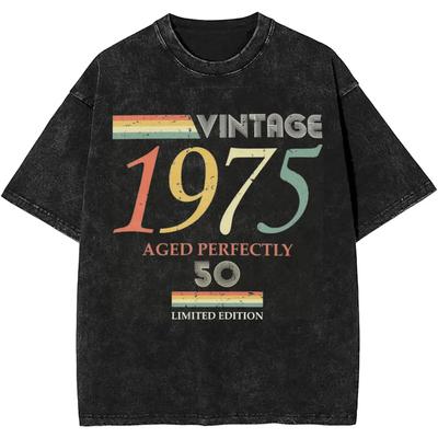 Streetwear Washed T Shirt Vintage 1975 50th Birthday Aged Perfectly Gift Cotton T Shirts Leisure Tshirt for Men Summer