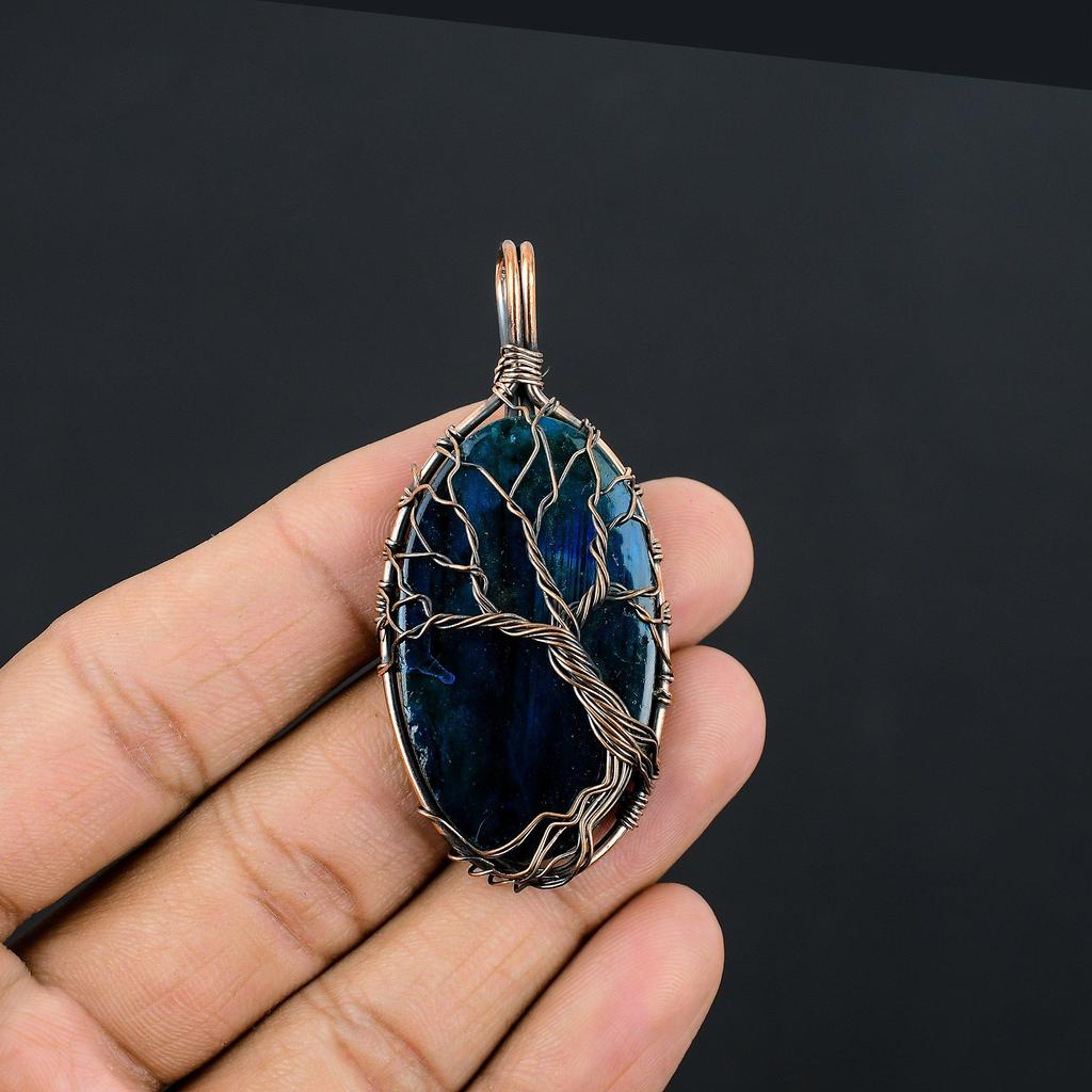 Blue Flash Labradorite Handmade Pendant, Natural Gemstone Jewelry, 999 Copper Wire Wrapped Pendant Jewelry, For Gift