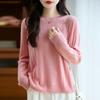 100% Wool Knit Sweater Women Round Neck Loose Fit Vertical Cable Stitch Long Sleeve Winter Base Layer