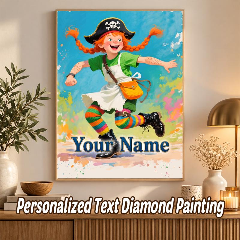 Pippi Longstocking Custom Name Text 5D Diamond Painting Kit DIY Full Drill Diamond Art Decoration