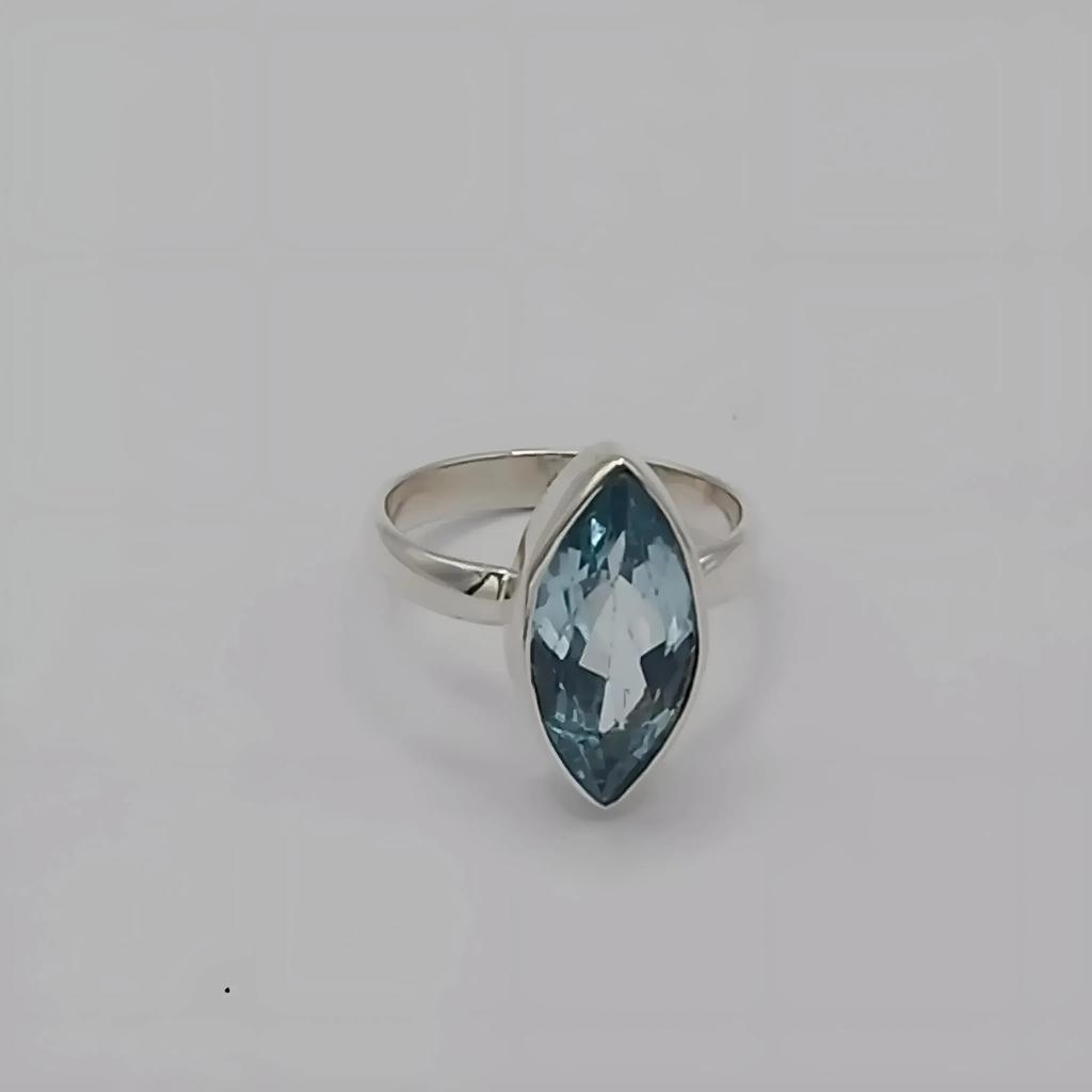 Blue Topaz Ring, 925 Sterling Silver Handmade Promise Ring for Women, Natural Marquise Gemstone Jewelry, December Birthstone