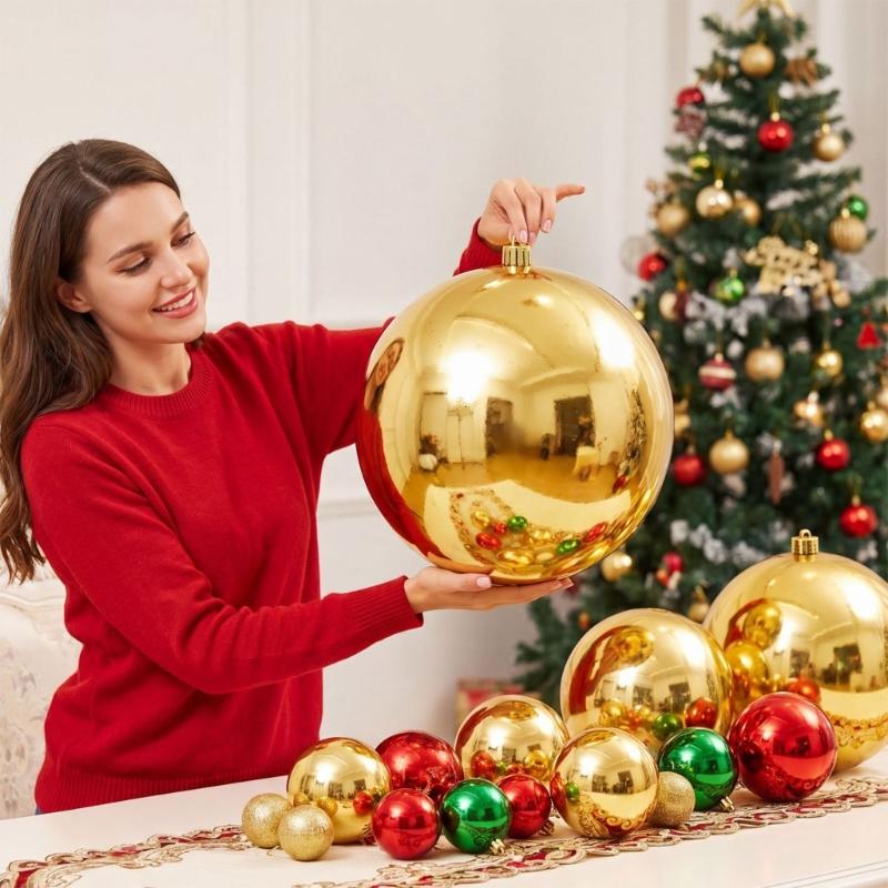 Large Gloss Golden Christmas Ball Ornament Shatterproof Plastic Decorative Baubles For Christmas Tree Wreath Home Decoration