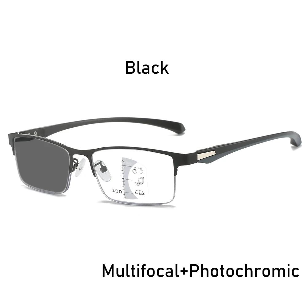 Men Half Frame Business Photochromic Presbyopia Glasses Anti-Blue Light Far Sight Glasses Progressive Multifocal Reading Glasses