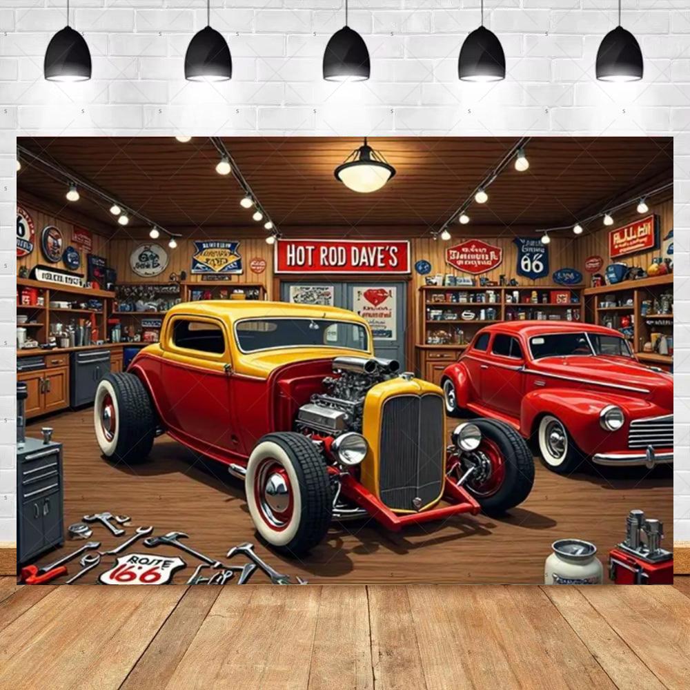 Bannière de Fond de Voiture Chaude Vintage Décoration de Fête Toile de Fond de Garage Classique Fournitures Style Industriel Pneu Outil Accessoire de Photographie