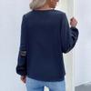 Women's Spring and Autumn Long Sleeved Shirt with Patchwork Lace Pullover, Women's V-neck Hollow Out Shirt