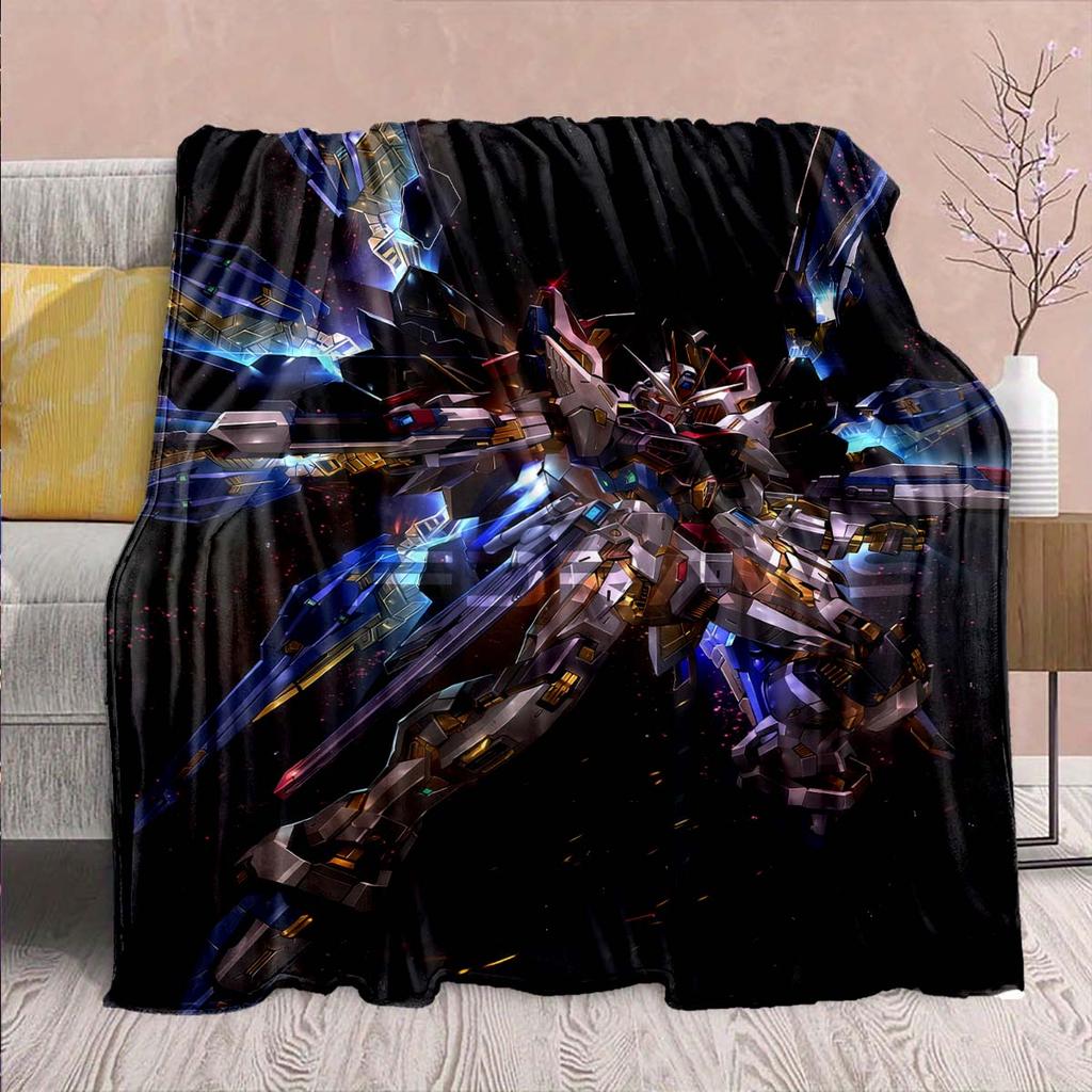 Gundam Anime Flannel Blanket - Soft Warm Perfect for Sofa, Bedding Camping Travel Office Home Decor -QJY