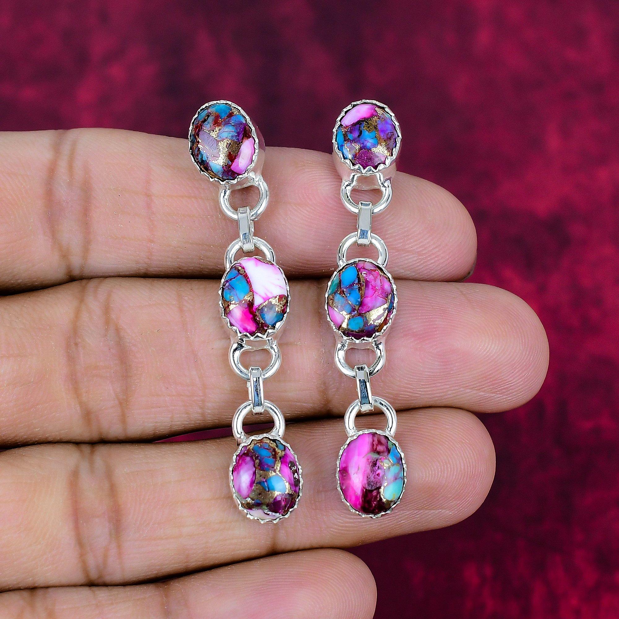 

Розовые колючие серьги из медной бирюзы, Серьги из драгоценных камней ручной работы, Серьги из стерлингового серебра 925 пробы, Антикварные украшения, Для подарка на помолвку 2.17 Inches