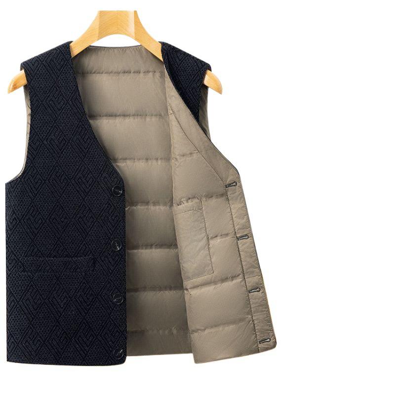 2025 Autumn/Winter Men's Corduroy V-neck Down Vest - Warm Vest for Middle-aged & Elderly