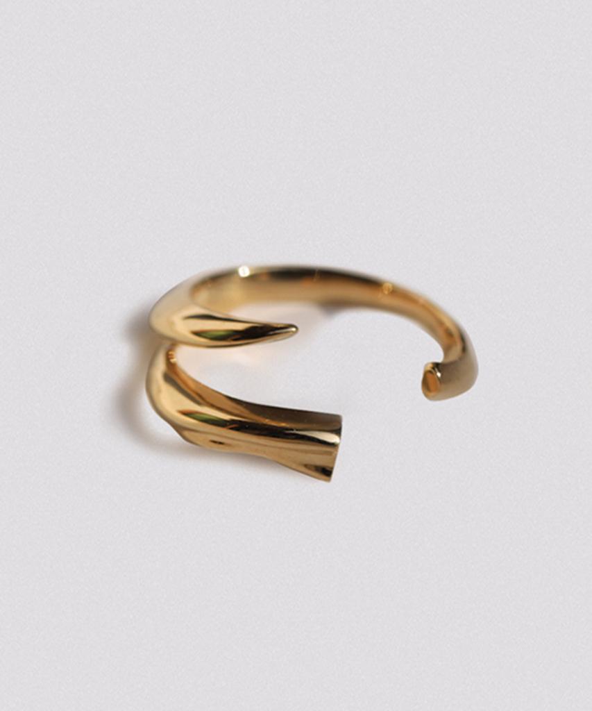 Hustad 245 Flower Leaf Gold Open Ring_ 925 Silver / 14K Gold Flower Open Ring
