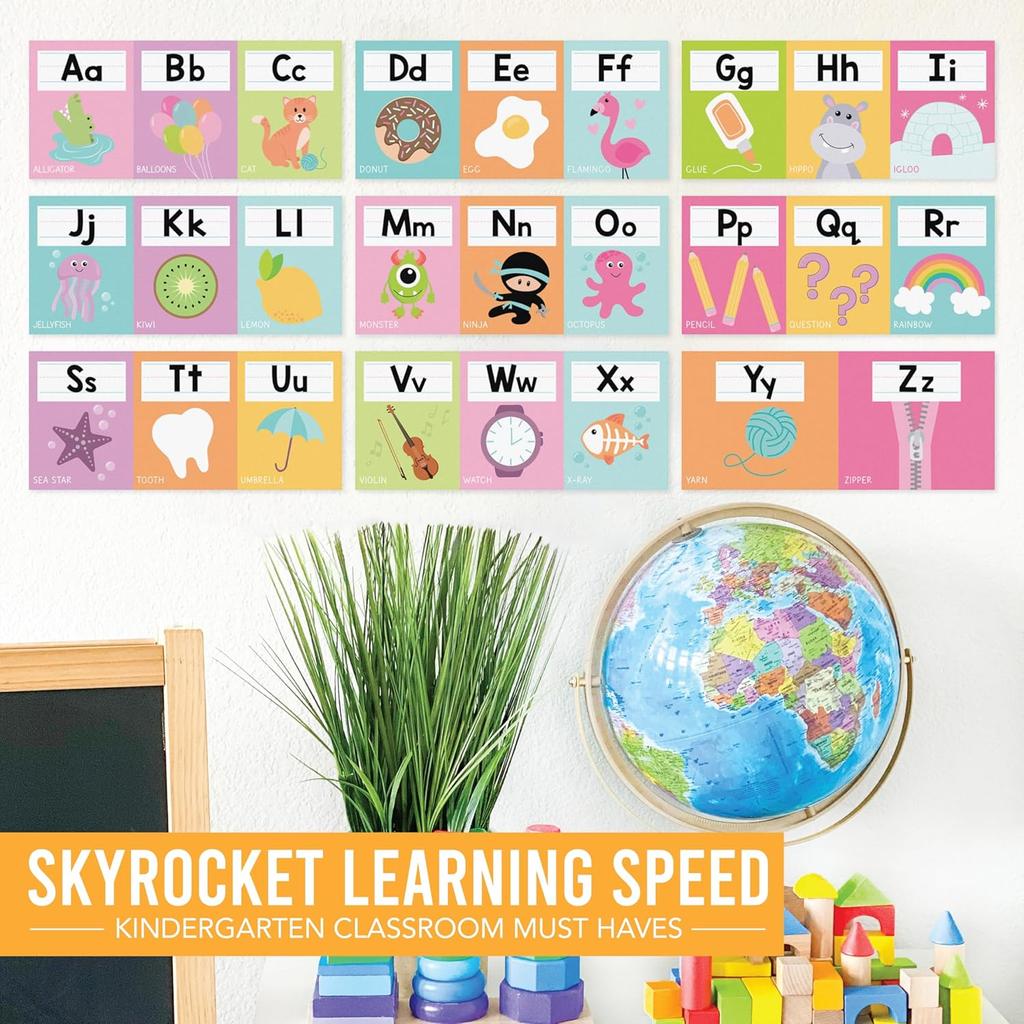 Hadley Designs Alphabet for Classroom Wall - ABC Letters and Numbers Posters for Preschool and Kindergarten - Alphabet Line for Classroom Decor and
