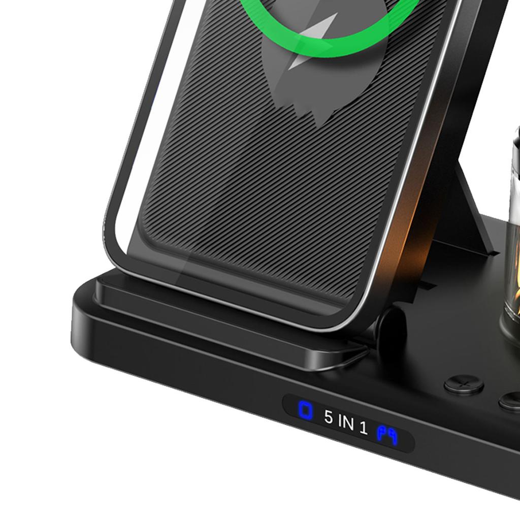 Stație de încărcare 5 în 1 Ceas Funcție Lumină de noapte Încărcător wireless portabil pentru Telefon mobil Ceas