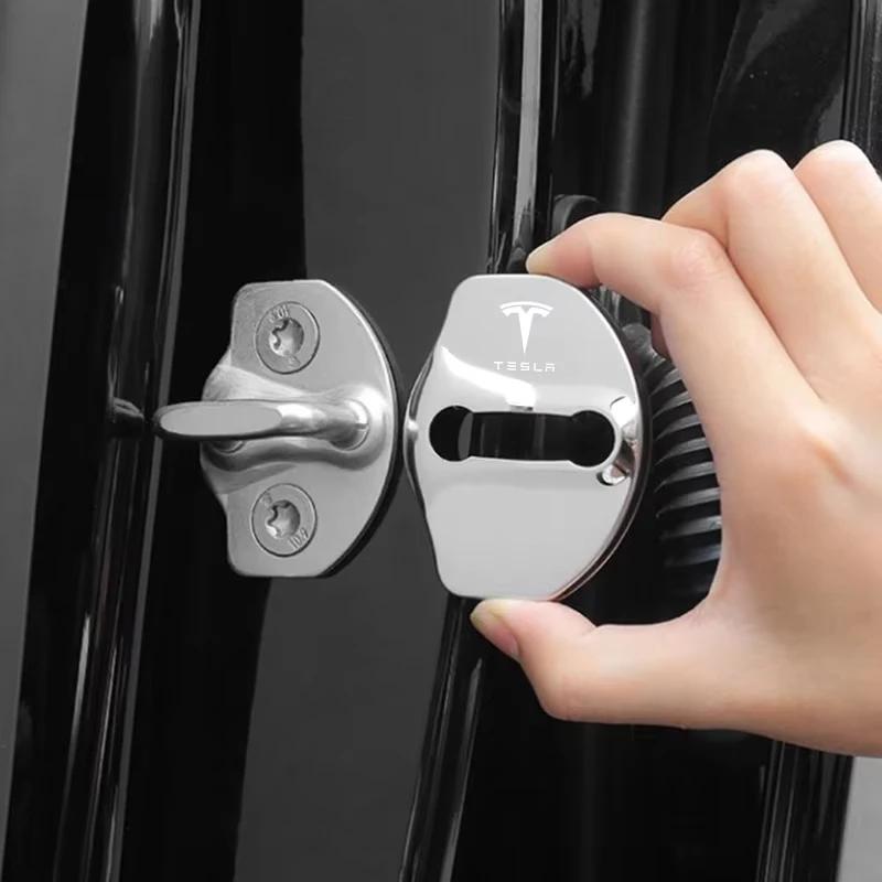 AGLNX1 4Pcs Car Door Lock Cover Protector Sticker For Tesla New Model Y Juniper 2025 Model 3 Model S Model X SpaceX Cybertruck Roadster