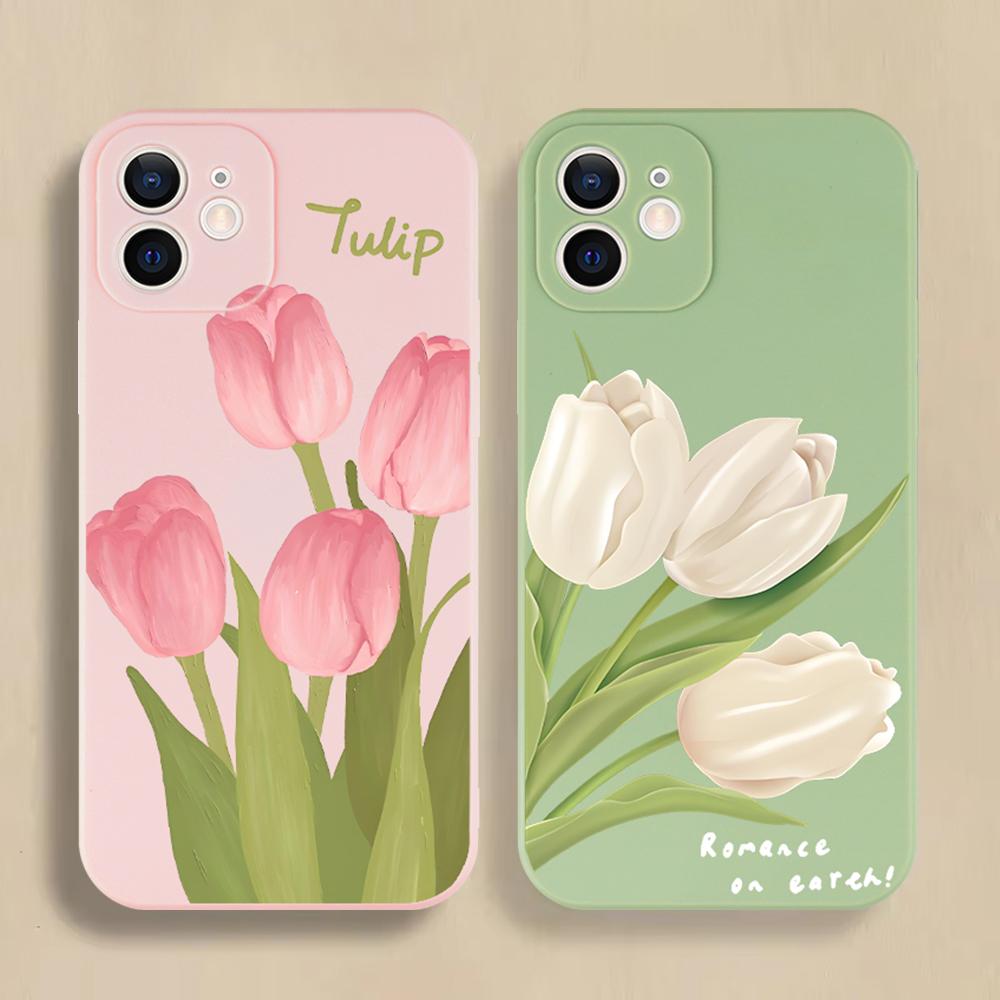 Elegant Tulip Flower Phone Case For iPhone 16 15 14 13 12 11 Pro Max Mini X XS SE4 7 8 Plus 16E Shockproof Silicone Soft Cover