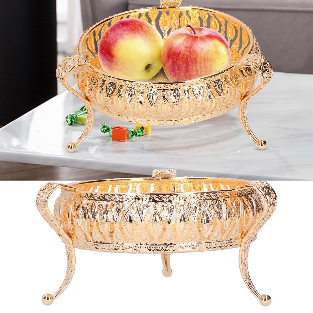 Obstschalen Zinklegierung Obstserviertablett Rund Gold Dekoratives Serviertablett Retro Metall Snacktablett Restaurant Servieren