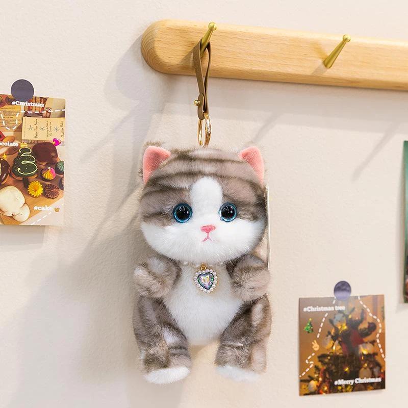 Cute Stuffed Kitty Plush Toy Soft Colorful Cat Animal Doll with Heart Pendant 1Pcs for Bedside Decor Kids Graduation Gift