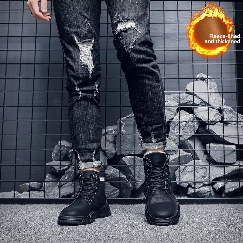 Men's Velvet High Top Boots Are Warm Fashionable Versatile Trendy Lightweight Men's Outdoor Travel Shoes